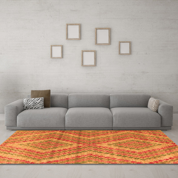 Machine Washable Abstract Orange Modern Area Rugs in a Living Room, wshabs5239org