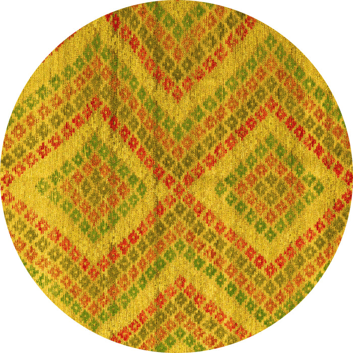 Round Machine Washable Abstract Yellow Modern Rug, wshabs5239yw