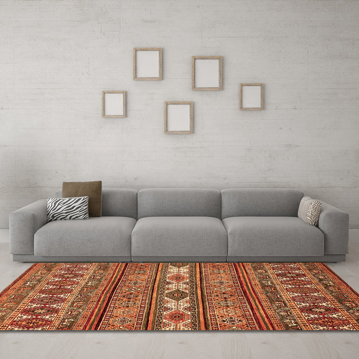Machine Washable Abstract Orange Modern Area Rugs in a Living Room, wshabs523org
