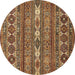 Round Abstract Brown Modern Rug, abs523brn