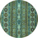 Round Machine Washable Abstract Turquoise Modern Area Rugs, wshabs523turq