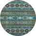 Round Abstract Light Blue Modern Rug, abs523lblu