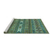 Sideview of Machine Washable Abstract Turquoise Modern Area Rugs, wshabs523turq