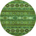 Round Machine Washable Abstract Green Modern Area Rugs, wshabs523grn