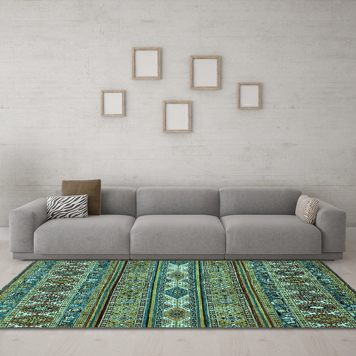 Machine Washable Abstract Turquoise Modern Area Rugs in a Living Room,, wshabs523turq