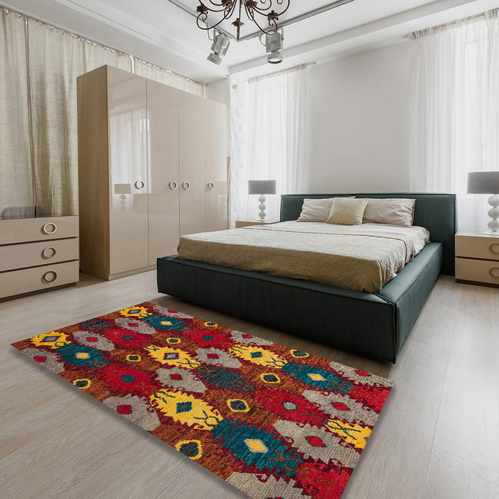 Abstract Brown Modern Rug in a Bedroom, abs5240