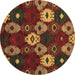 Round Machine Washable Abstract Brown Modern Rug, wshabs5240brn