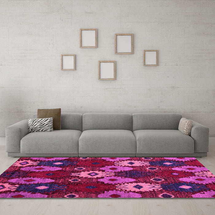 Machine Washable Abstract Pink Modern Rug in a Living Room, wshabs5240pnk