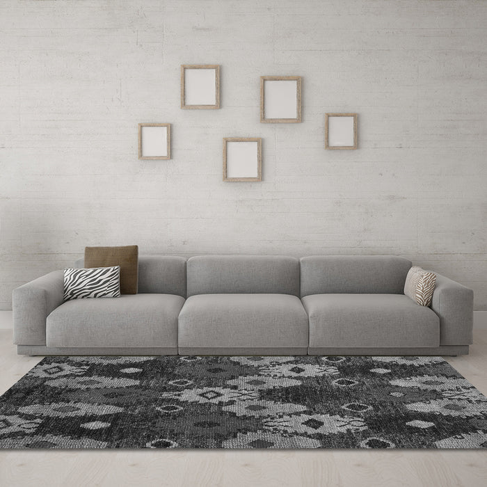Machine Washable Abstract Gray Modern Rug in a Living Room,, wshabs5240gry