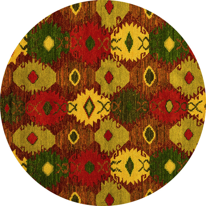Round Machine Washable Abstract Yellow Modern Rug, wshabs5240yw