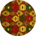 Round Machine Washable Abstract Yellow Modern Rug, wshabs5240yw