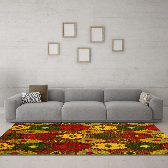 Machine Washable Abstract Yellow Modern Rug in a Living Room, wshabs5240yw