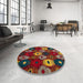 Round Machine Washable Abstract Brown Rug in a Office, wshabs5240