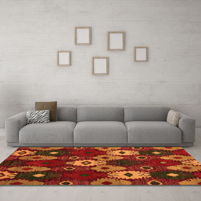 Machine Washable Abstract Orange Modern Area Rugs in a Living Room, wshabs5240org
