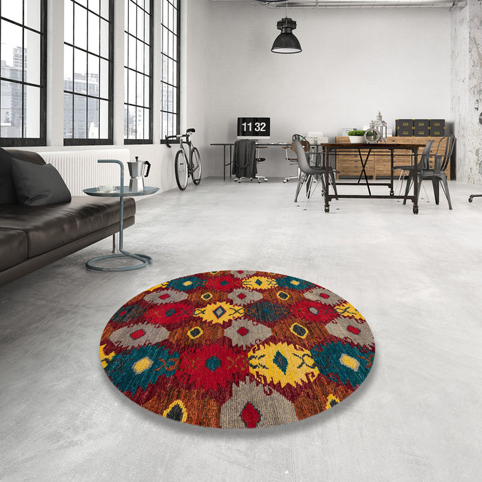Round Abstract Brown Modern Rug in a Office, abs5240