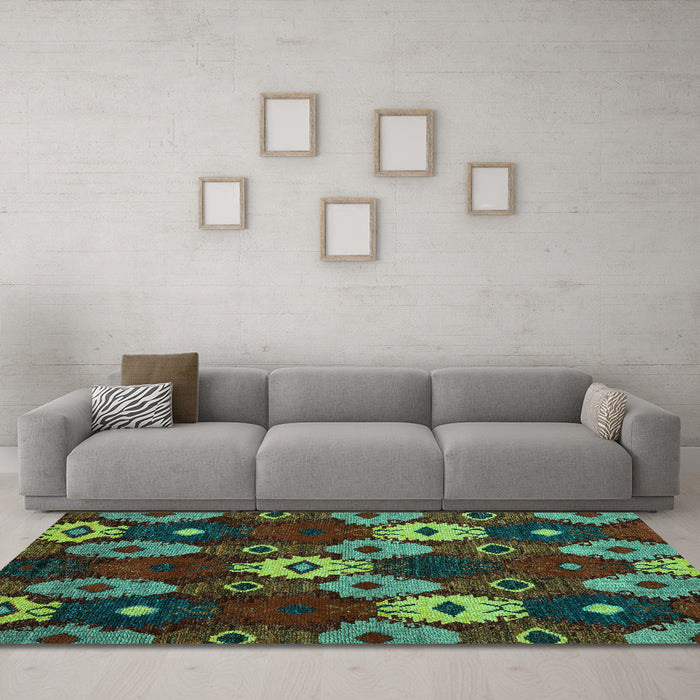 Machine Washable Abstract Turquoise Modern Area Rugs in a Living Room,, wshabs5240turq