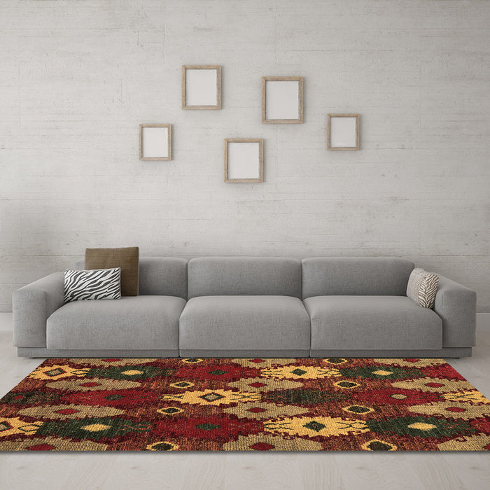 Machine Washable Abstract Brown Modern Rug in a Living Room,, wshabs5240brn