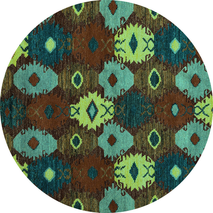 Round Machine Washable Abstract Turquoise Modern Area Rugs, wshabs5240turq