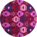 Round Machine Washable Abstract Pink Modern Rug, wshabs5240pnk