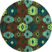 Round Abstract Turquoise Modern Rug, abs5240turq