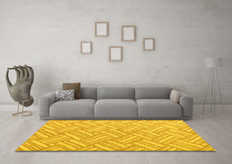Machine Washable Abstract Yellow Modern Rug in a Living Room, wshabs5241yw