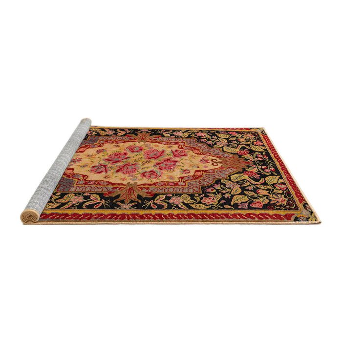 Sideview of Machine Washable Abstract Saffron Red Rug, wshabs5242