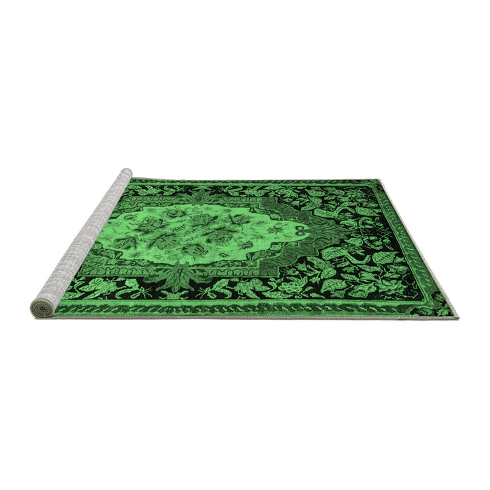 Sideview of Machine Washable Medallion Emerald Green French Area Rugs, wshabs5242emgrn