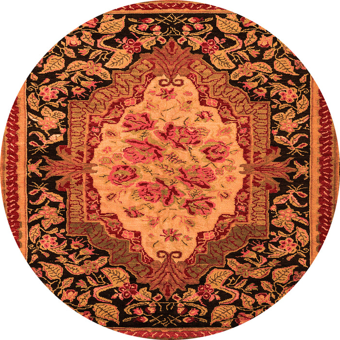 Round Machine Washable Medallion Orange French Area Rugs, wshabs5242org