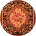 Round Machine Washable Medallion Orange French Area Rugs, wshabs5242org