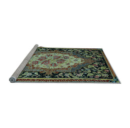 Sideview of Machine Washable Medallion Light Blue French Rug, wshabs5242lblu