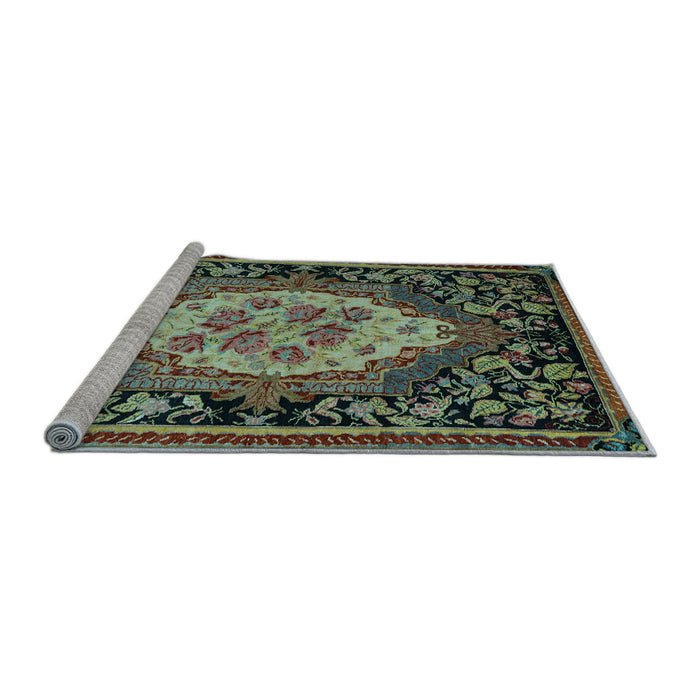 Sideview of Machine Washable Medallion Light Blue French Rug, wshabs5242lblu