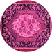 Round Machine Washable Medallion Pink French Rug, wshabs5242pnk
