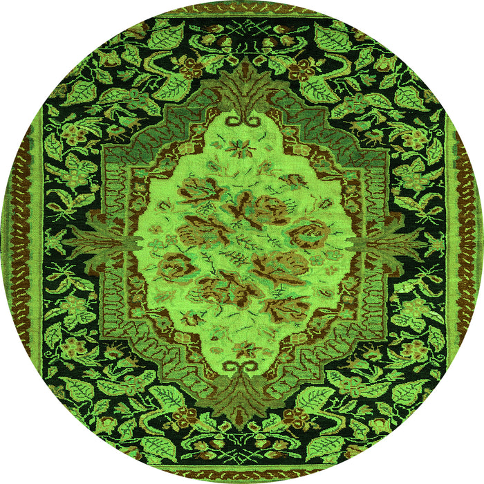 Round Machine Washable Medallion Green French Area Rugs, wshabs5242grn
