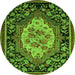 Round Machine Washable Medallion Green French Area Rugs, wshabs5242grn