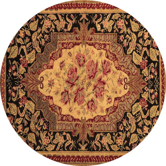Round Machine Washable Medallion Brown French Rug, wshabs5242brn