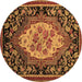 Round Machine Washable Medallion Brown French Rug, wshabs5242brn