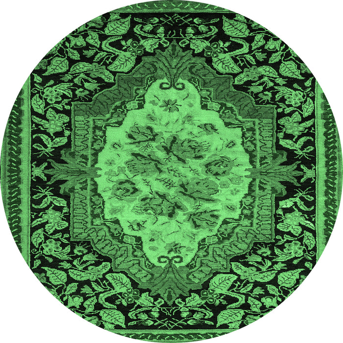 Round Machine Washable Medallion Emerald Green French Area Rugs, wshabs5242emgrn