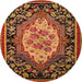 Round Machine Washable Abstract Saffron Red Rug, wshabs5242