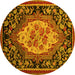 Round Machine Washable Medallion Yellow French Rug, wshabs5242yw