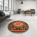 Round Machine Washable Abstract Saffron Red Rug in a Office, wshabs5242