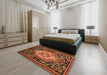 Abstract Saffron Red Medallion Rug in a Bedroom, abs5242