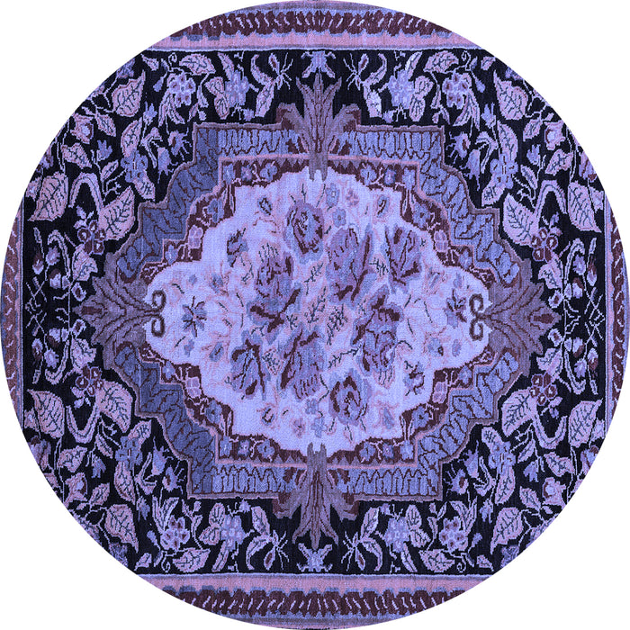 Round Machine Washable Medallion Blue French Rug, wshabs5242blu
