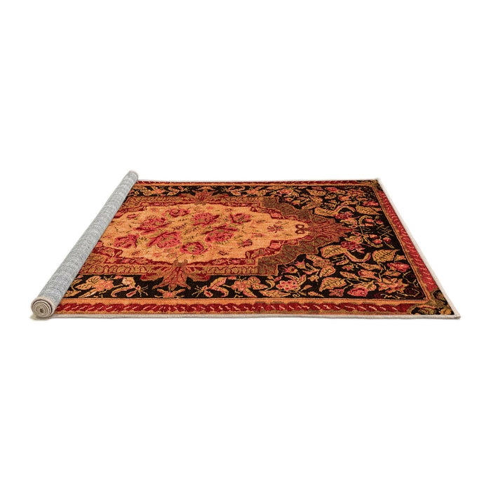 Sideview of Machine Washable Medallion Orange French Area Rugs, wshabs5242org