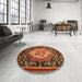 Round Abstract Saffron Red Medallion Rug in a Office, abs5242