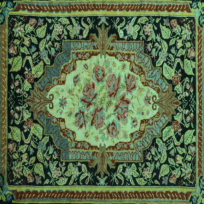Square Machine Washable Medallion Turquoise French Area Rugs, wshabs5242turq