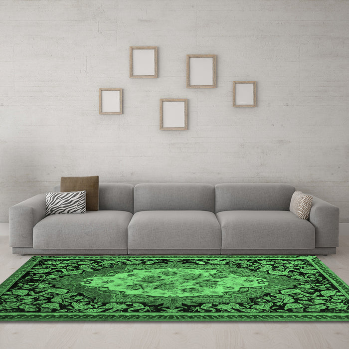 Machine Washable Medallion Emerald Green French Area Rugs in a Living Room,, wshabs5242emgrn