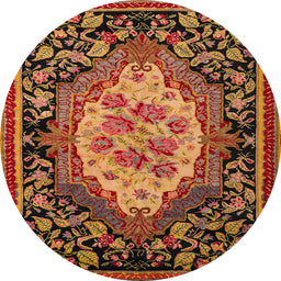 Round Abstract Saffron Red Medallion Rug, abs5242