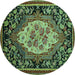 Round Machine Washable Medallion Turquoise French Area Rugs, wshabs5242turq