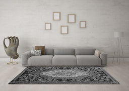 Machine Washable Medallion Gray French Rug in a Living Room,, wshabs5242gry