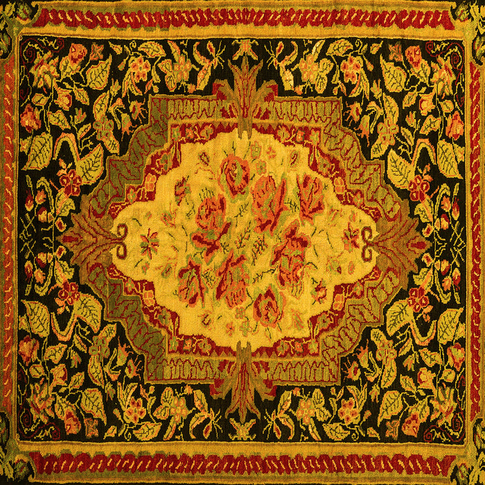 Square Machine Washable Medallion Yellow French Rug, wshabs5242yw